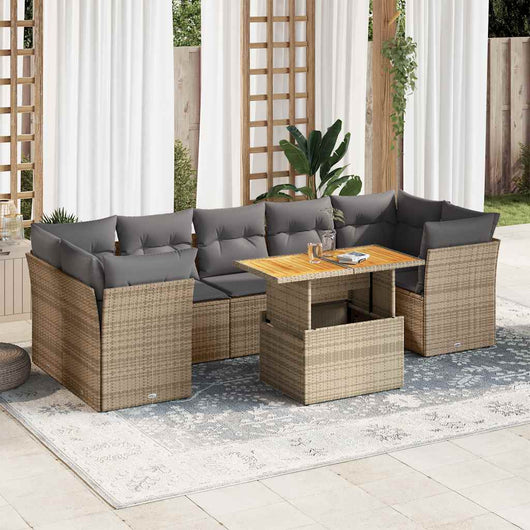 vidaXL Set Divano da Giardino 8 pz con Cuscini Beige in Polyrattan
