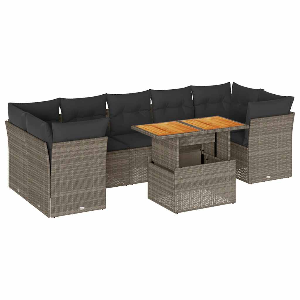 vidaXL Set Divano da Giardino 8 pz con Cuscini Grigio in Polyrattan