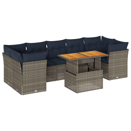 vidaXL Set Divano da Giardino 8 pz con Cuscini Grigio in Polyrattan