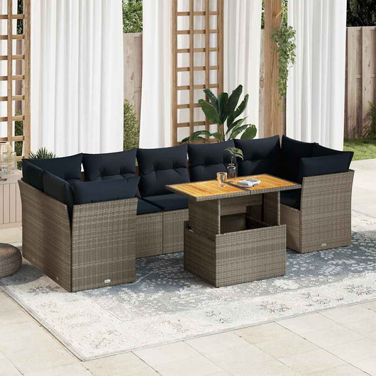 vidaXL Set Divano da Giardino 8 pz con Cuscini Grigio in Polyrattan