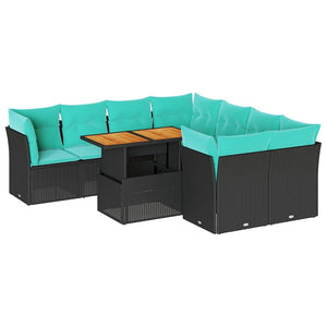 Set Divani da Giardino 9 pz con Cuscini Nero in Polyrattan 3326906