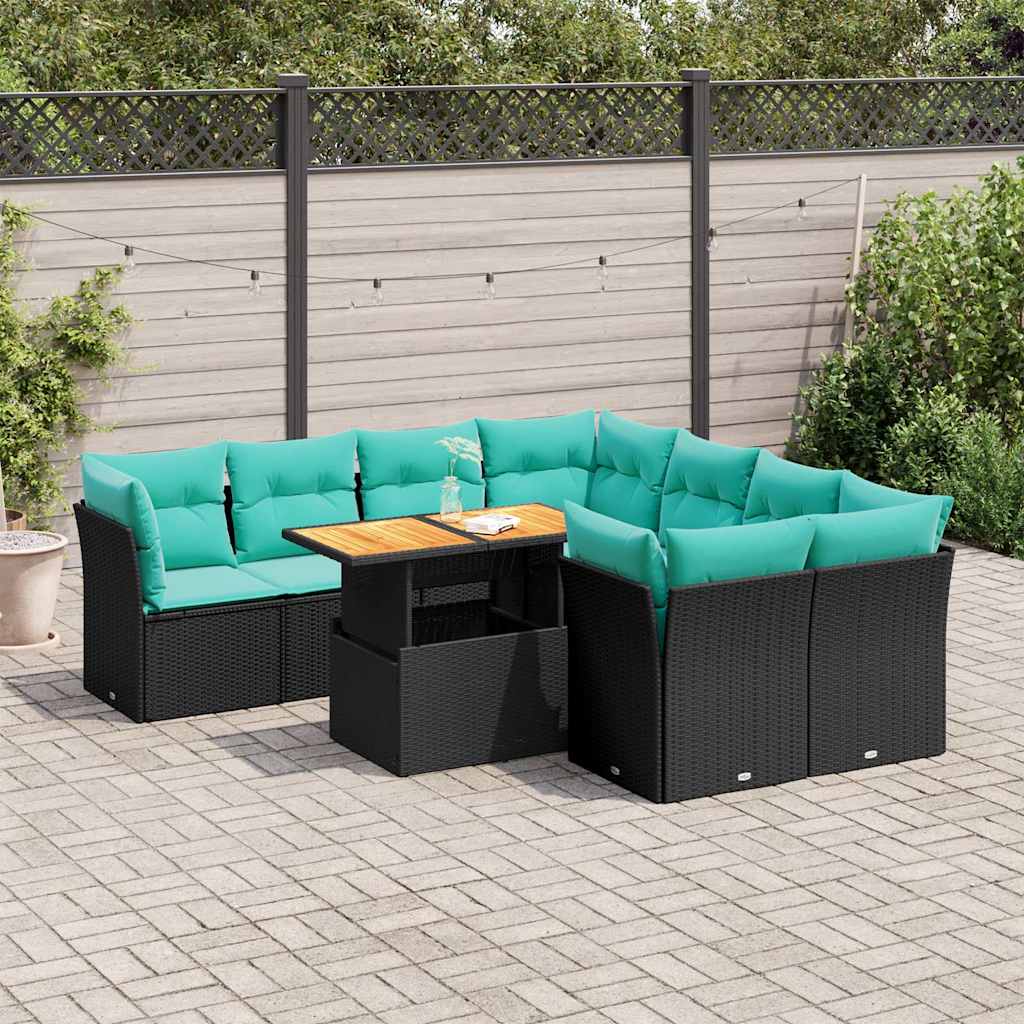 Set Divani da Giardino 9 pz con Cuscini Nero in Polyrattan 3326906