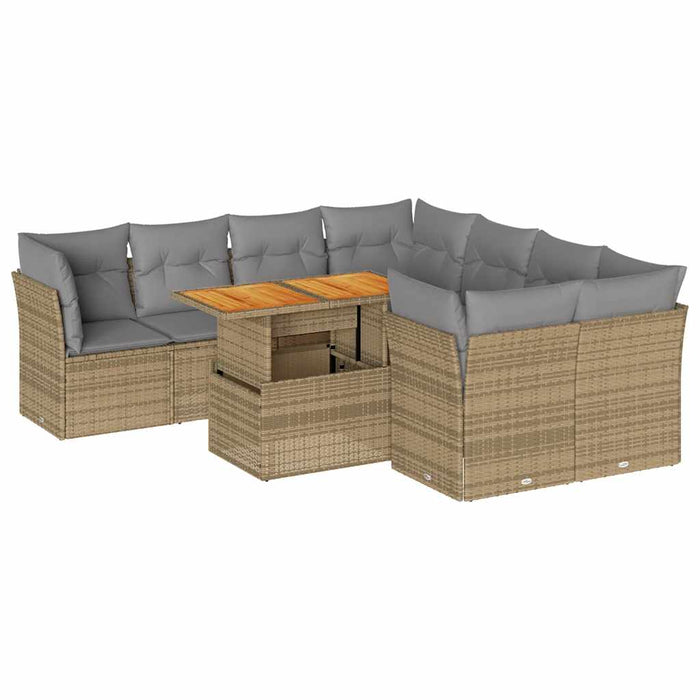 vidaXL Set Divano da Giardino 9 pz con Cuscini Beige in Polyrattan