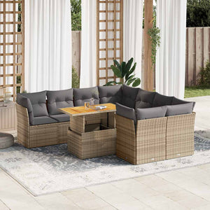 vidaXL Set Divano da Giardino 9 pz con Cuscini Beige in Polyrattan