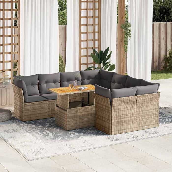 vidaXL Set Divano da Giardino 9 pz con Cuscini Beige in Polyrattan