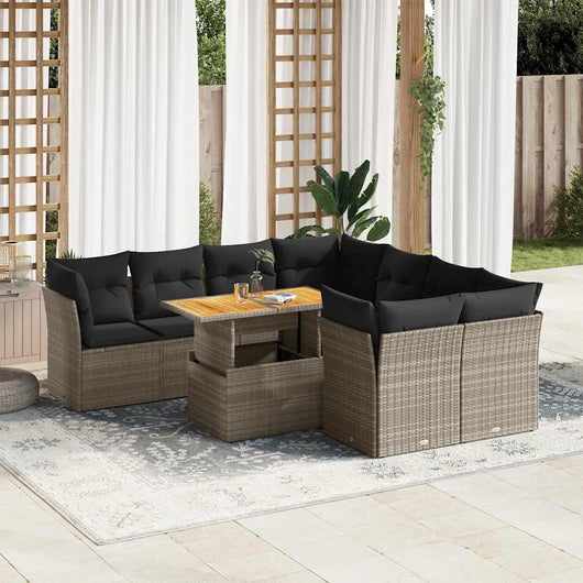 vidaXL Set Divano da Giardino 9 pz con Cuscini Grigio in Polyrattan