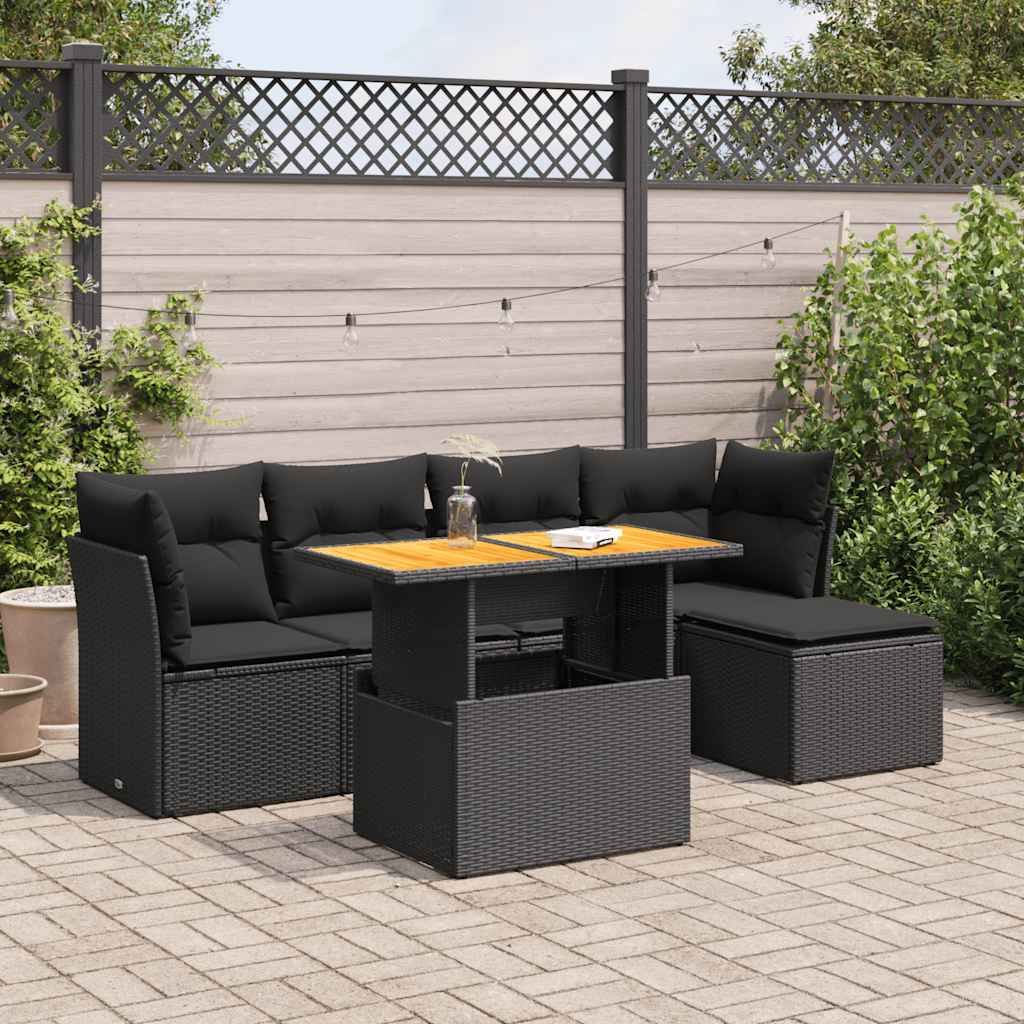 Set Divano da Giardino 6 pz con Cuscini Nero in Polyrattan