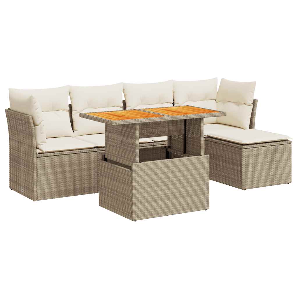 vidaXL Set Divano da Giardino 6 pz con Cuscini Beige in Polyrattan