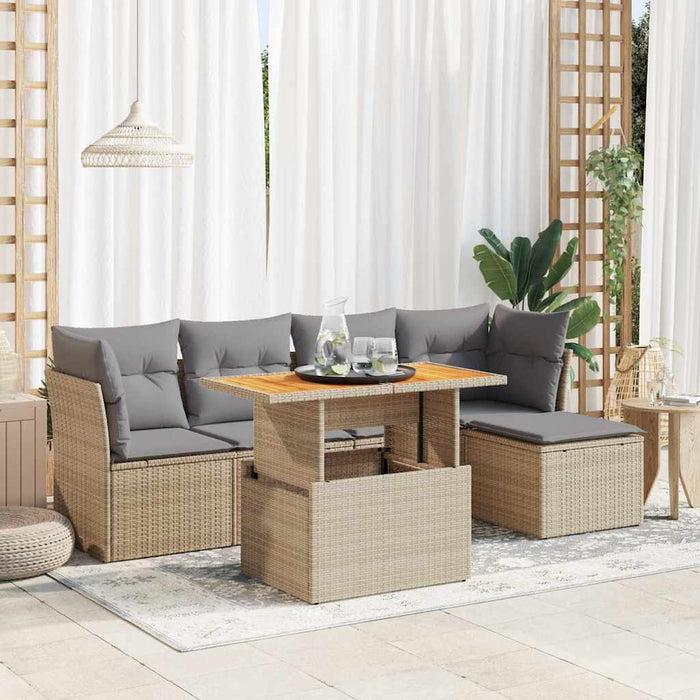 vidaXL Set Divano da Giardino 6 pz con Cuscini Beige in Polyrattan