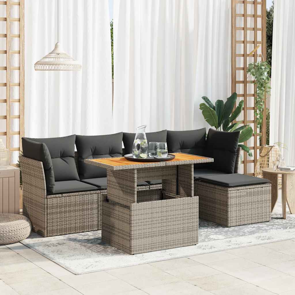vidaXL Set Divano da Giardino 6 pz con Cuscini Grigio in Polyrattan