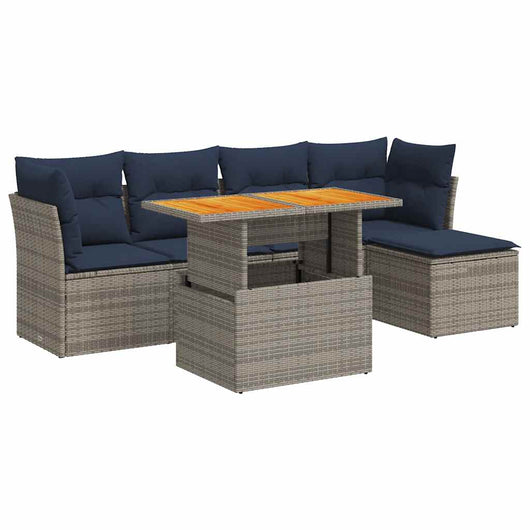 vidaXL Set Divano da Giardino 6 pz con Cuscini Grigio in Polyrattan