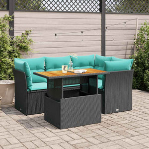 Set Divani da Giardino 5 pz con Cuscini in Polyrattan Nero 3326920