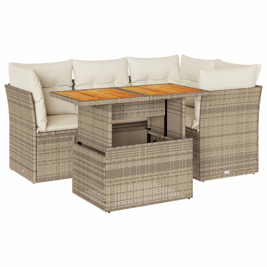 vidaXL Set Divano da Giardino 5 pz con Cuscini Beige in Polyrattan