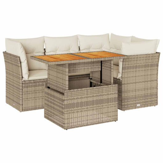 vidaXL Set Divano da Giardino 5 pz con Cuscini Beige in Polyrattan