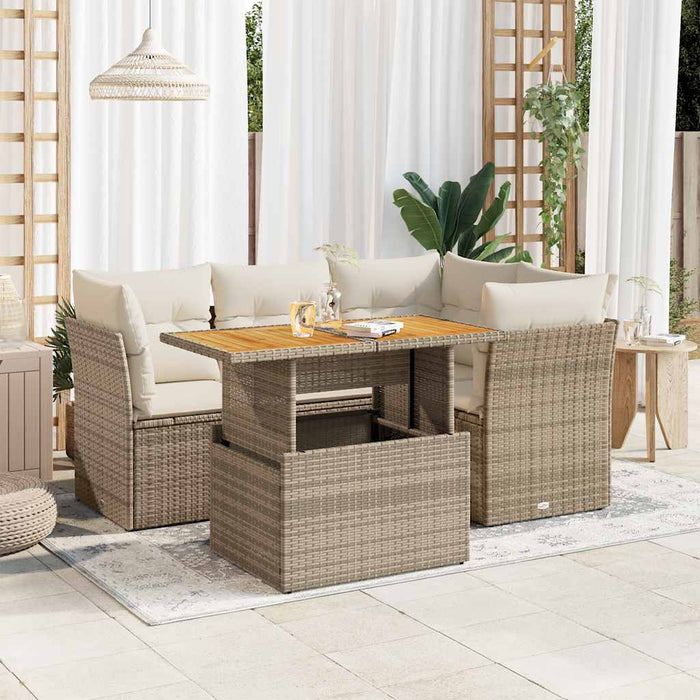 vidaXL Set Divano da Giardino 5 pz con Cuscini Beige in Polyrattan