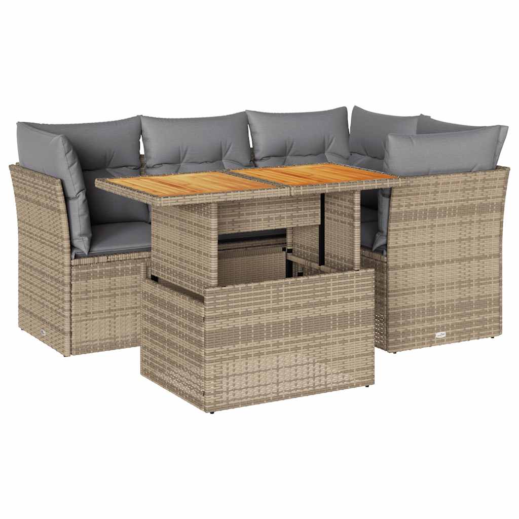 vidaXL Set Divano da Giardino 5 pz con Cuscini Beige in Polyrattan