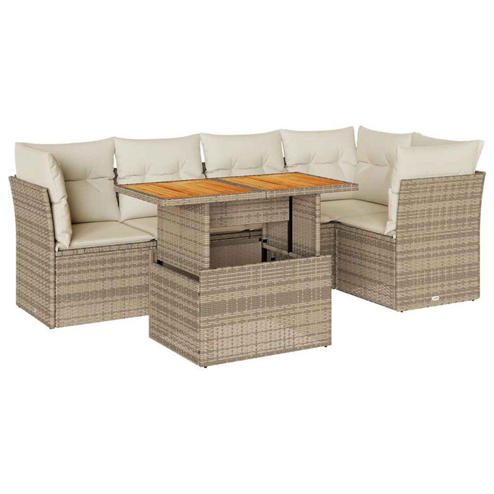 vidaXL Set Divano da Giardino 6 pz con Cuscini Beige in Polyrattan