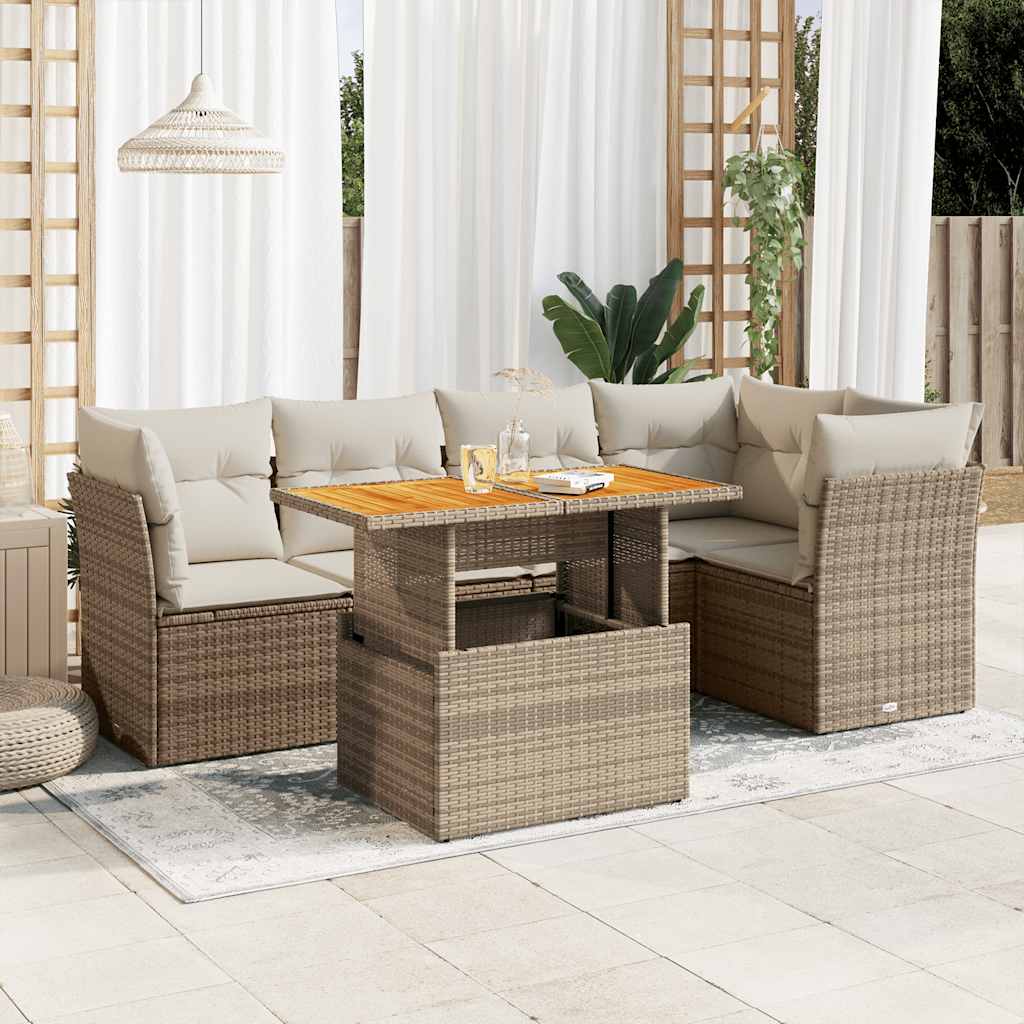 vidaXL Set Divano da Giardino 6 pz con Cuscini Beige in Polyrattan