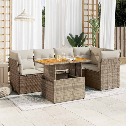 vidaXL Set Divano da Giardino 6 pz con Cuscini Beige in Polyrattan