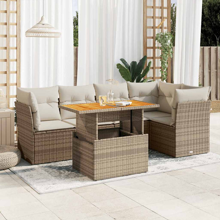 vidaXL Set Divano da Giardino 6 pz con Cuscini Beige in Polyrattan