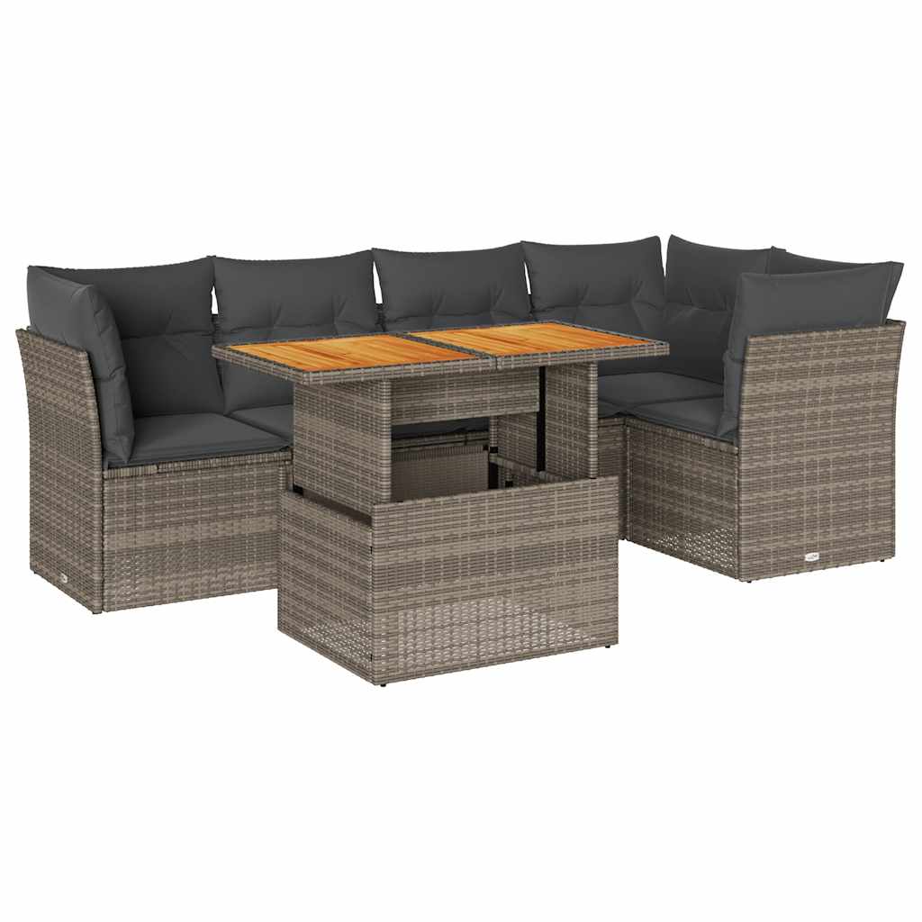 Set Divano da Giardino 6 pz con Cuscini Grigio in Polyrattan