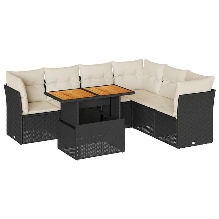 Set Divani da Giardino con Cuscini 7pz Nero Polyrattan