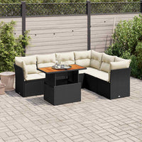 Set Divani da Giardino con Cuscini 7pz Nero Polyrattan