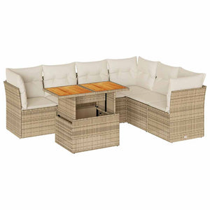 vidaXL Set Divani da Giardino 7 pz con Cuscini Beige in Polyrattan