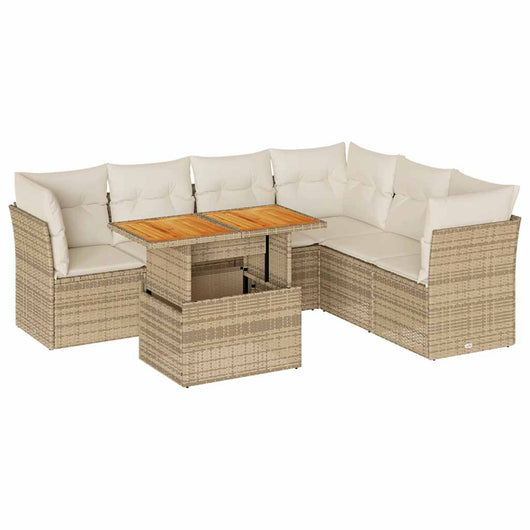 vidaXL Set Divani da Giardino 7 pz con Cuscini Beige in Polyrattan