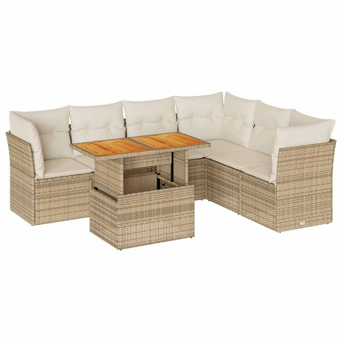 vidaXL Set Divani da Giardino 7 pz con Cuscini Beige in Polyrattan