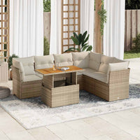 vidaXL Set Divani da Giardino 7 pz con Cuscini Beige in Polyrattan