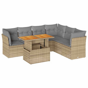 vidaXL Set Divani da Giardino 7 pz con Cuscini Beige in Polyrattan