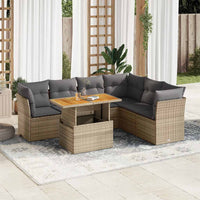 vidaXL Set Divani da Giardino 7 pz con Cuscini Beige in Polyrattan