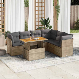 vidaXL Set Divani da Giardino 7 pz con Cuscini Beige in Polyrattan