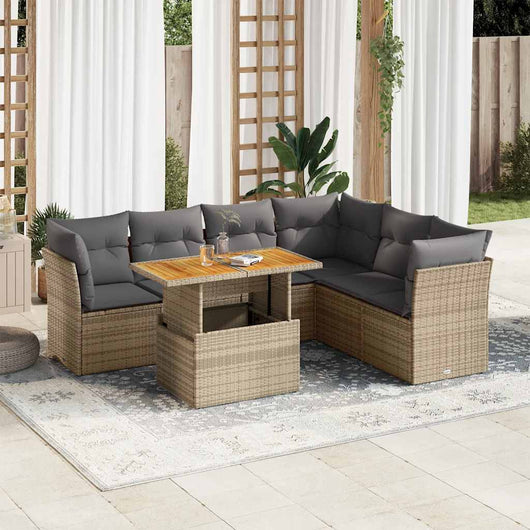 vidaXL Set Divani da Giardino 7 pz con Cuscini Beige in Polyrattan