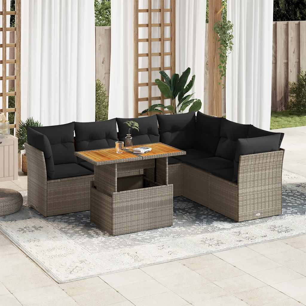 vidaXL Set Divani da Giardino 7 pz con Cuscini Grigio in Polyrattan