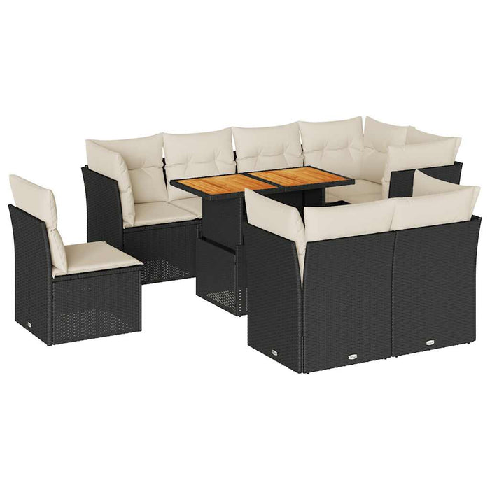 vidaXL Set Divani da Giardino 9 pz con Cuscini Nero in Polyrattan
