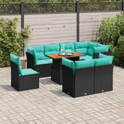 Set Divani da Giardino 9 pz con Cuscini Nero in Polyrattan 3326941