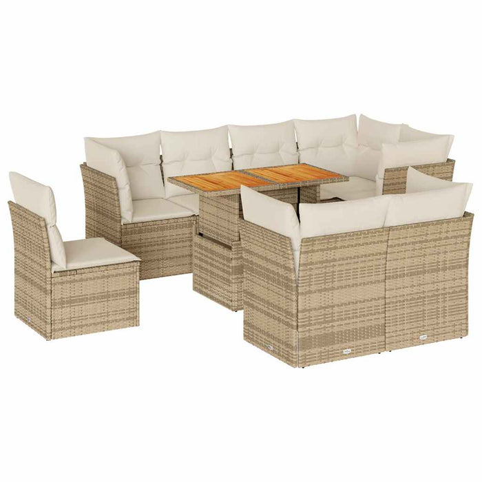 vidaXL Set Divano da Giardino 9 pz con Cuscini Beige in Polyrattan