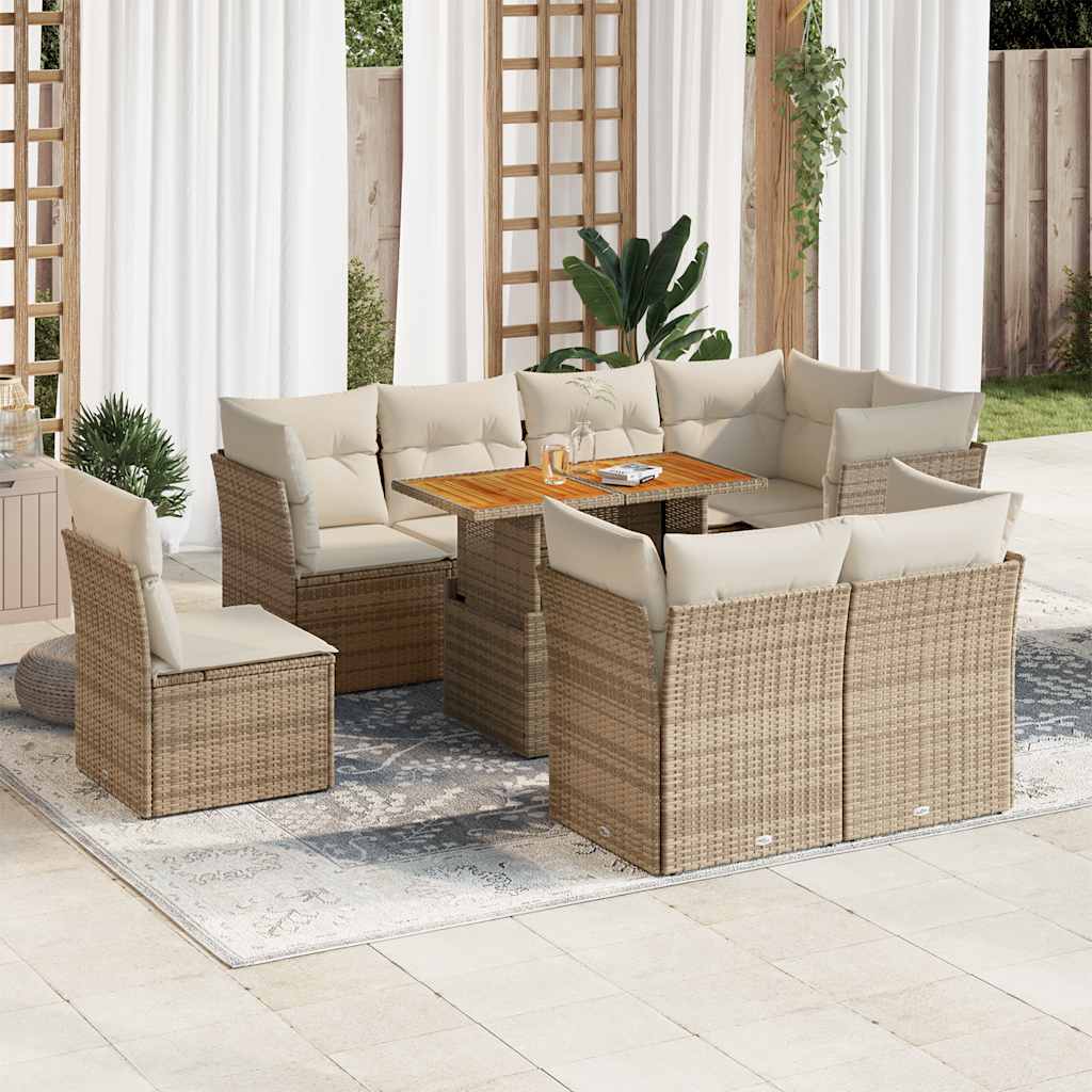 vidaXL Set Divano da Giardino 9 pz con Cuscini Beige in Polyrattan