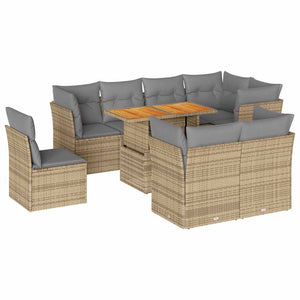 vidaXL Set Divano da Giardino 9 pz con Cuscini Beige in Polyrattan