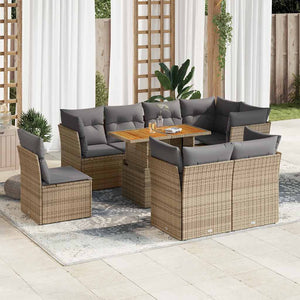 vidaXL Set Divano da Giardino 9 pz con Cuscini Beige in Polyrattan
