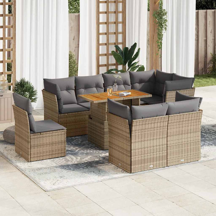 vidaXL Set Divano da Giardino 9 pz con Cuscini Beige in Polyrattan