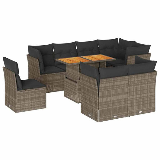 Set Divano da Giardino 9 pz con Cuscini Grigio in Polyrattan