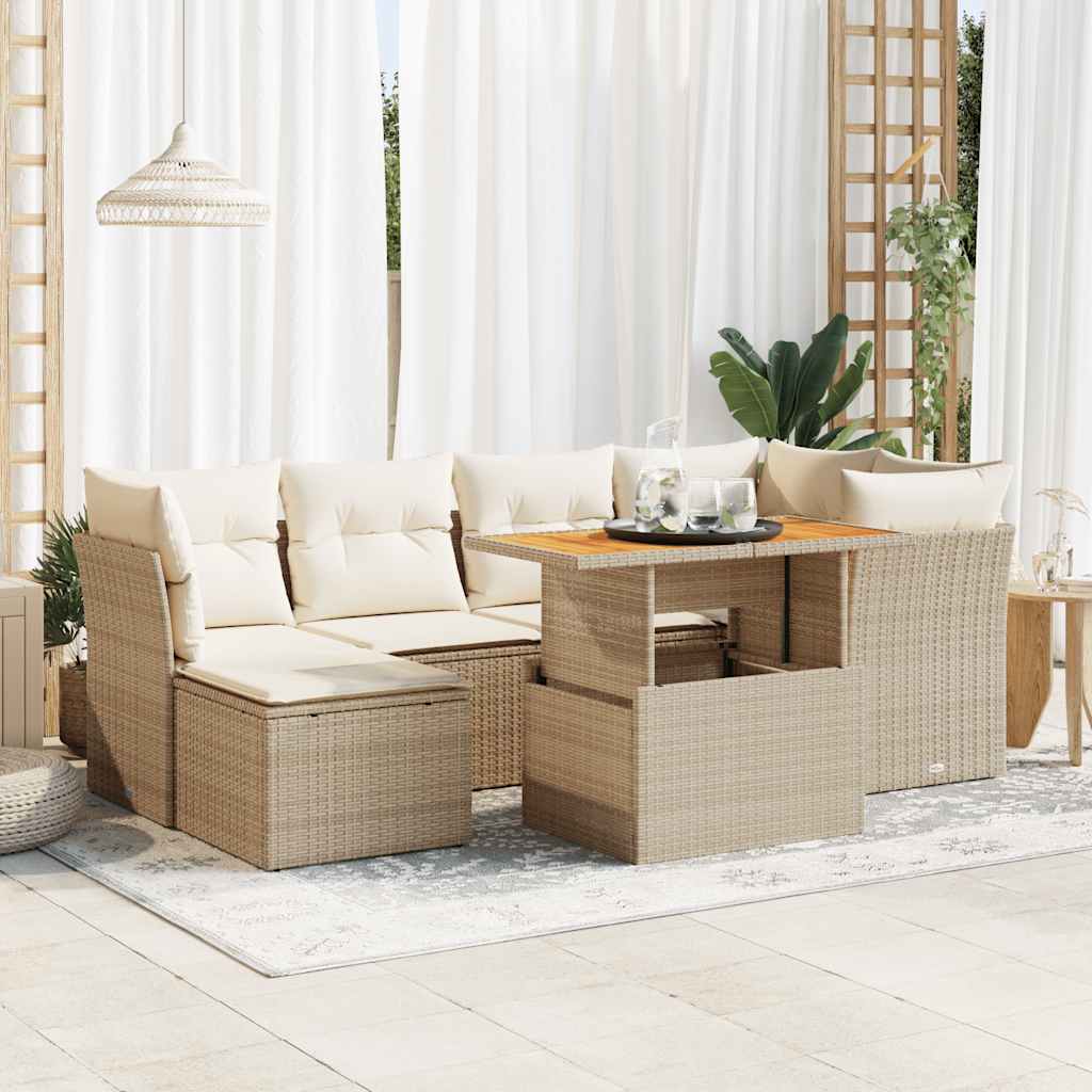 vidaXL Set Divani da Giardino 7 pz con Cuscini Beige in Polyrattan