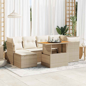 vidaXL Set Divani da Giardino 7 pz con Cuscini Beige in Polyrattan