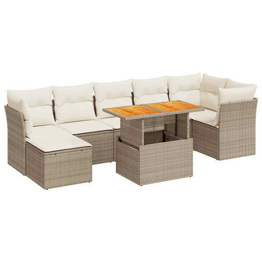 vidaXL Set Divano da Giardino 8 pz con Cuscini Beige in Polyrattan