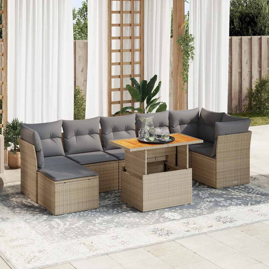 vidaXL Set Divano da Giardino 8 pz con Cuscini Beige in Polyrattan