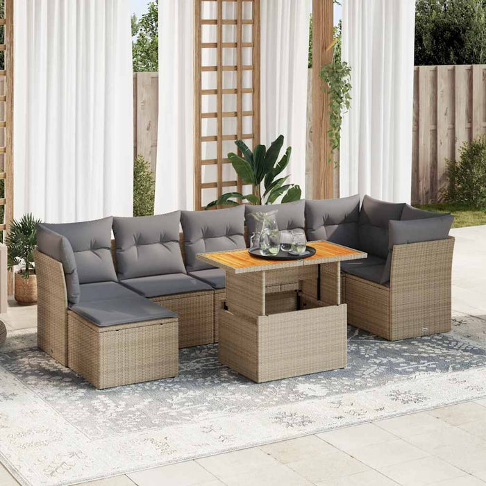 vidaXL Set Divano da Giardino 8 pz con Cuscini Beige in Polyrattan