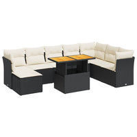 vidaXL Set Divani da Giardino 9 pz con Cuscini Nero in Polyrattan